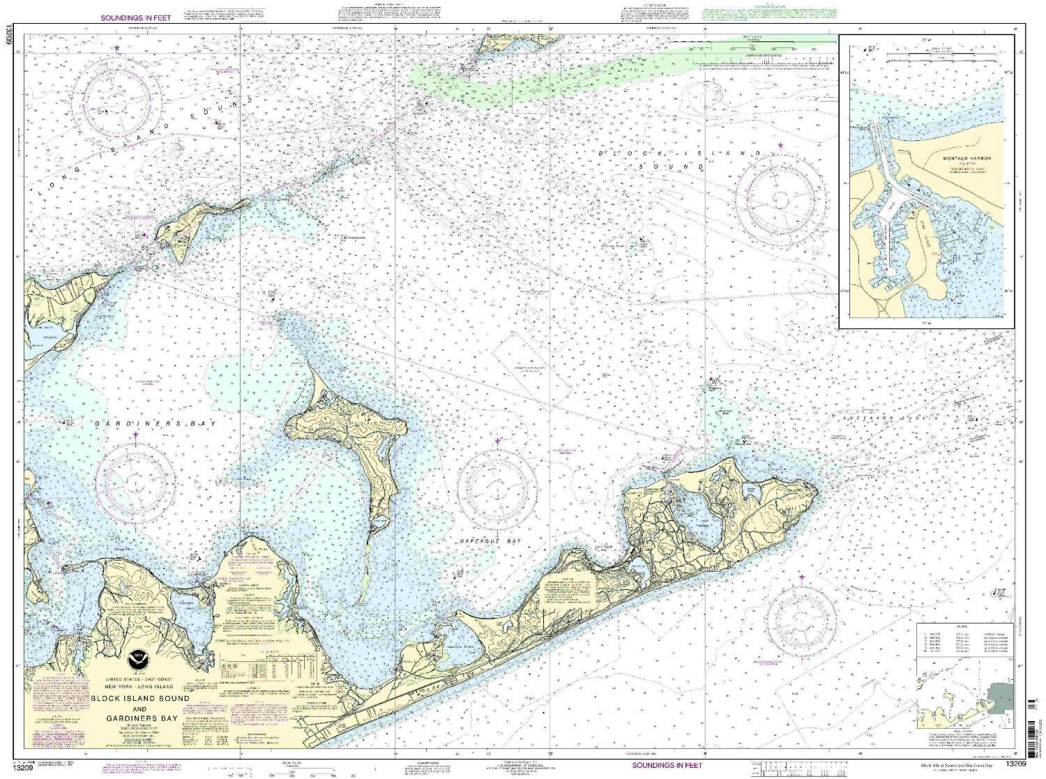 Noaa Chart Block Island Sound And Gardiners Bay; Montauk Harbor 27th Ed. 13209