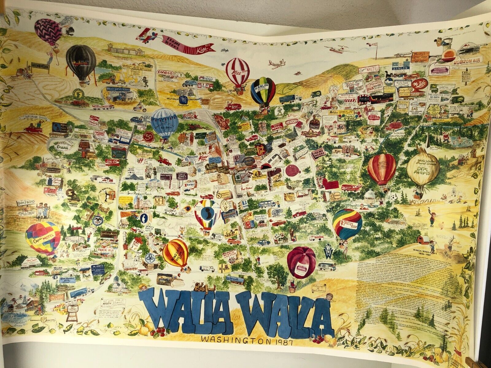 Vintage 1987 Art Map Of Walla Walla Washington ~ The Friendliest Small Town