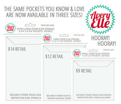 New Official Avery Elle Stamp And Die Clear Storage Pockets (pack Of 50)-3 Sizes