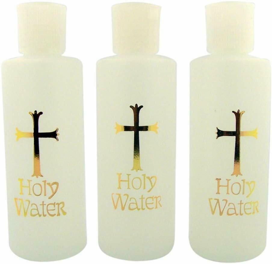 Lot Of 3 Catholic Holy Water Bottle 4 Oz. Moulded Plastic 5" High Flip Spout