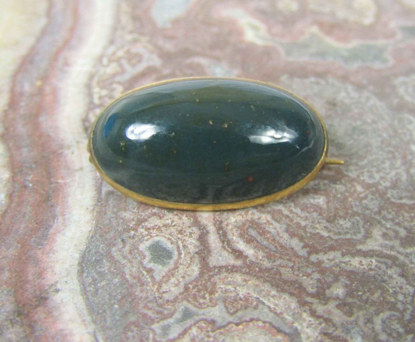 Antique 3/4" Gold Plate Pin With Oval Glass Cabochon