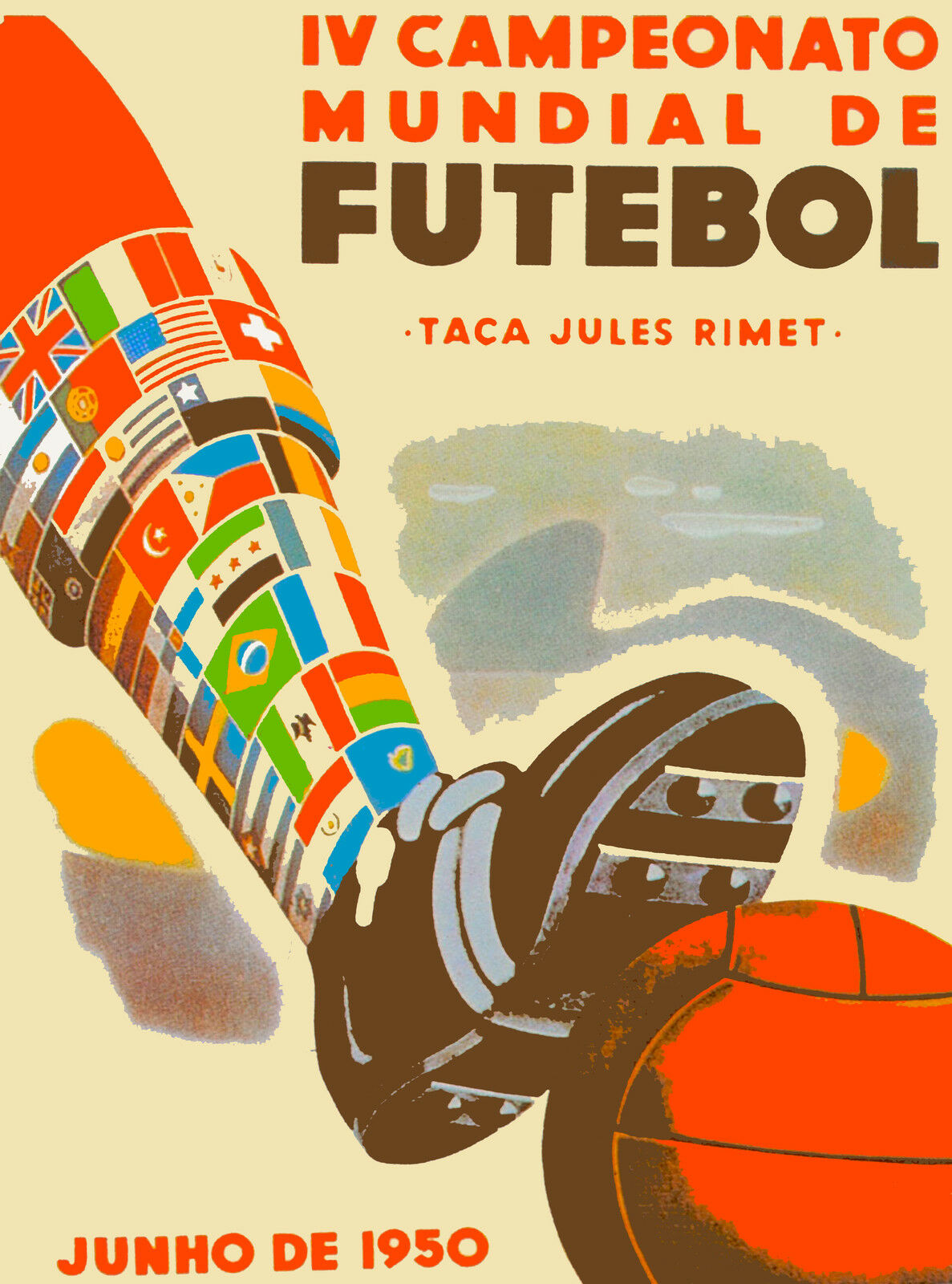 1950 Fifa World Cup Soccer Brazil South America Travel Advertisement Poster